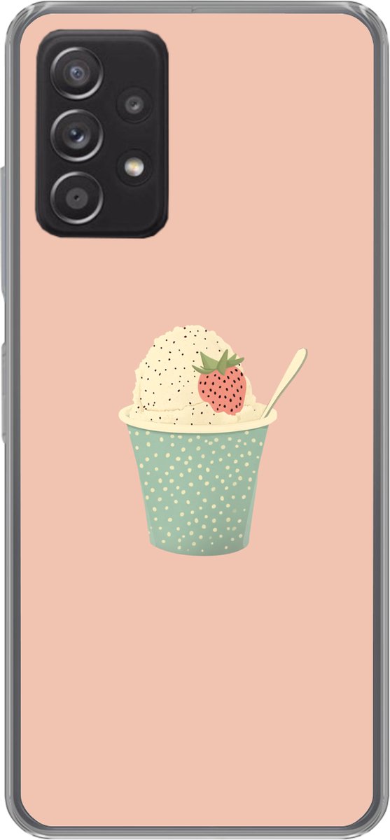 Telefoonhoesje Geschikt voor Samsung Galaxy A53 5G hoesje - Bakje - Ijs - Aardbei - Roze - Siliconen Telefoonhoesje Telefoonhoesje