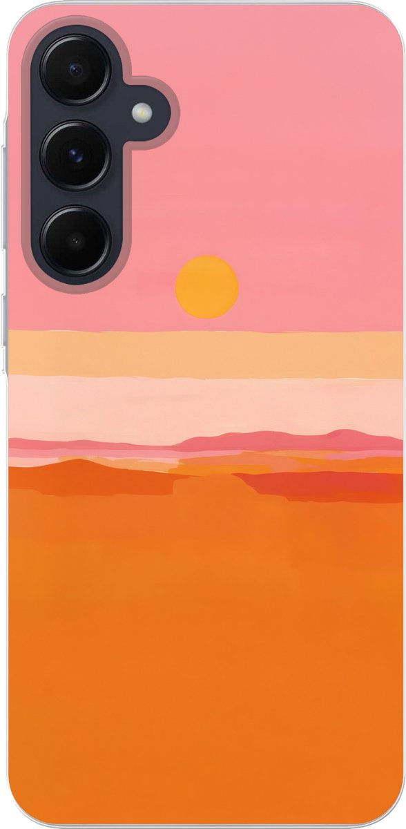 Telefoonhoesje Geschikt voor Samsung Galaxy A55 hoesje - Zon - Abstract - Landschap - Oranje - Siliconen Telefoonhoesje Telefoonhoesje