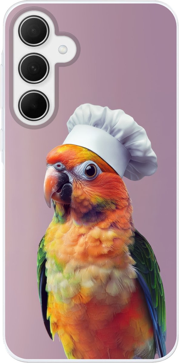 Telefoonhoesje Geschikt voor Samsung Galaxy A35 hoesje - Papegaai - Koksmuts - Nieuwsgierig - Vogel - Siliconen Telefoonhoesje Telefoonhoesje