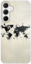 Telefoonhoesje Geschikt voor Samsung Galaxy A35 hoesje - Wereldkaart - Zwart - Inkt - Siliconen Telefoonhoesje Telefoonhoesje