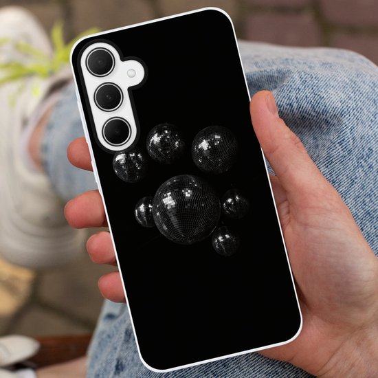 Telefoonhoesje Geschikt voor Samsung Galaxy A35 hoesje - Discoballen - Minimalistisch - Zwart - Siliconen Telefoonhoesje Telefoonhoesje