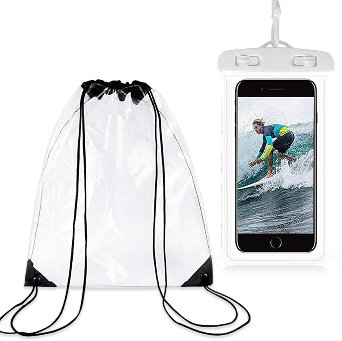 Ibenzoa® Transparante Sport- en Reistas Met Trekkoord en Waterbeschermende Telefoontas Set Voor Activiteiten