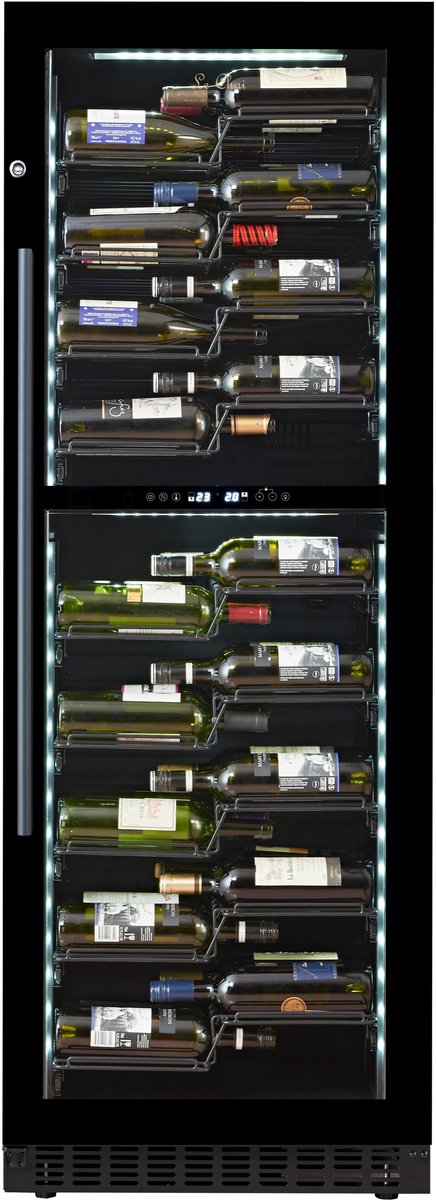 Le Chai PRO1040B - Wijnkoelkast 2 temperatuurzones - 104 flessen - Koolstoffilter - Slot - 38 dB - 9 schuiflades - Alarm - Koolstoffilter - Witte LED's