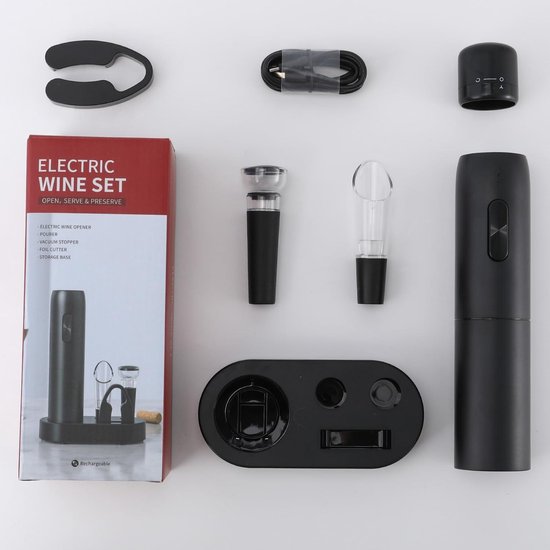 ZOYIDOUX Elektrische kurkentrekker, oplaadbaar, 6-in-1, draadloos, automatische flesopener, capsulesnijder, USB-oplader, beluchter, vacuümsluiting, voor cadeau voor Kerstmis, wijnliefhebbers