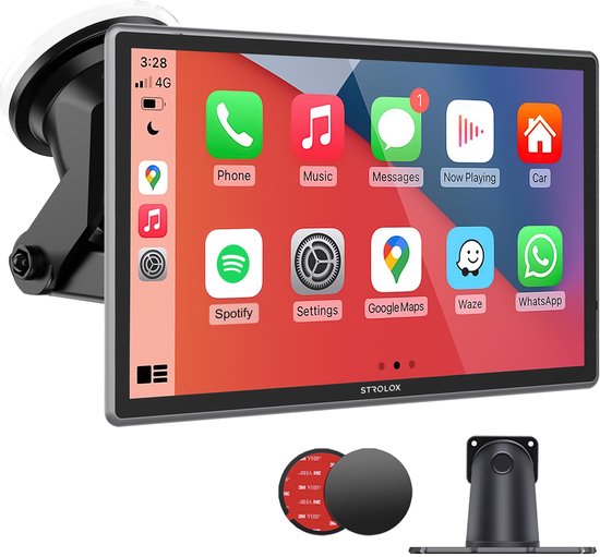 Strolox Carplay scherm - Draadloze Apple carplay & Android Auto - Navigatiesysteem - Universeel Auto Stereo Bluetooth - 9 Inch - USB-C aansluiting - 2 montage beugels - 2024