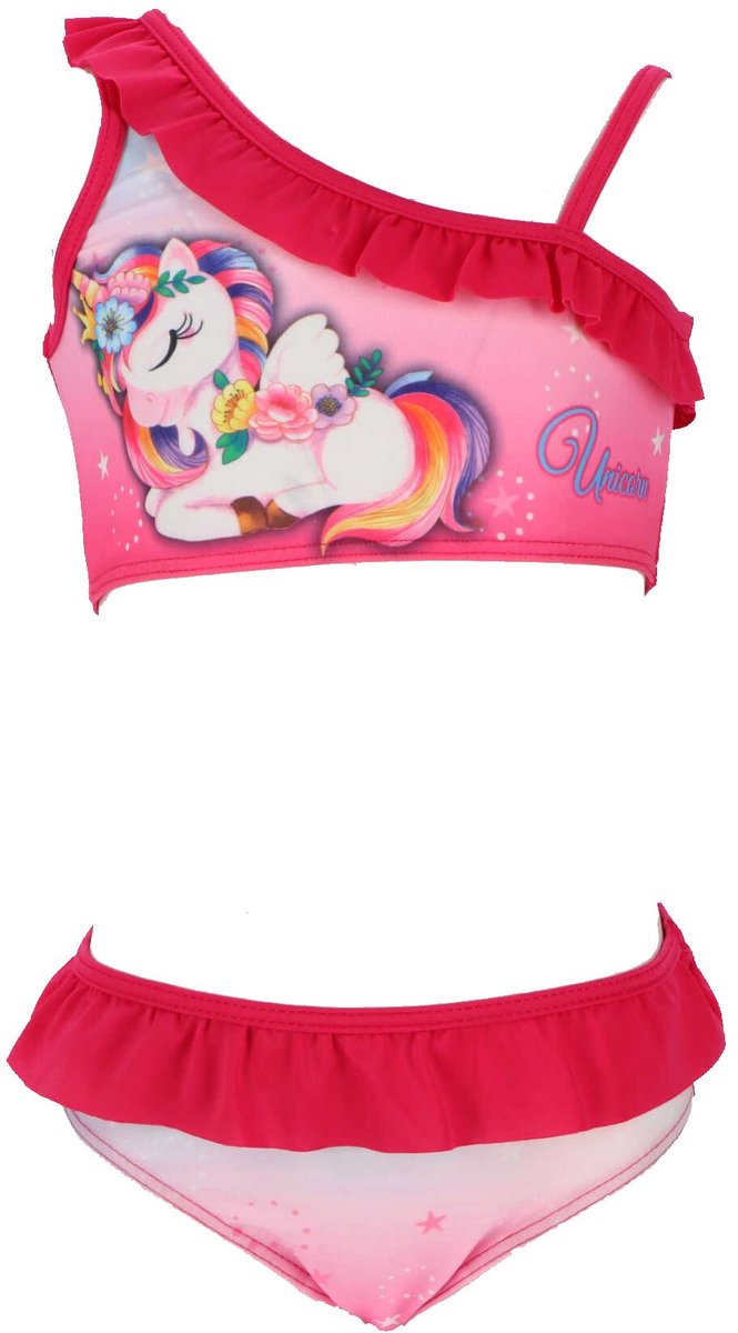 Unicorn / Eenhoorn - Bikini - Rainbow - Fuchsia - maat 98/104