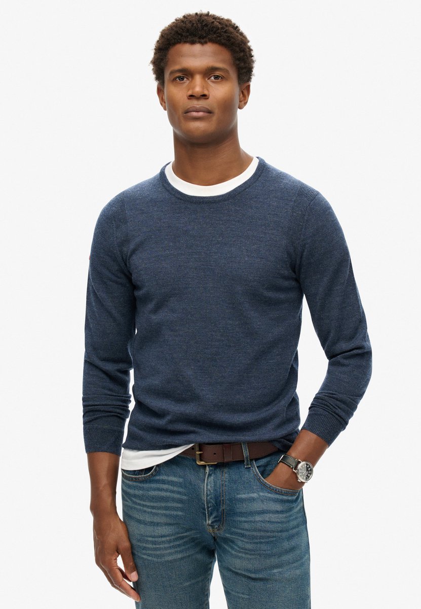 Superdry Merino trui met ronde hals Heren Sweaters Marineblauw