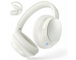 Koptelefoon Draadloos incl. Equalizer - Met Microfoon - Aux & Bluetooth 5.4 - Inklapbaar - Draadloze Headset - Wit / Beige