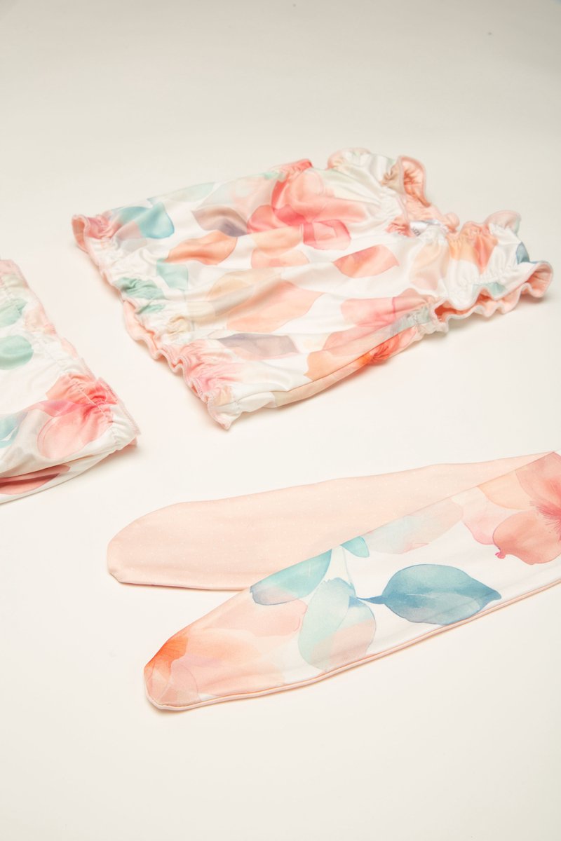 Ducksday - Omkeerbare baby tankini met haarlint - voor meisjes - UPF 50+ - Driedelige zwemset - Bliss - Bloemen - Pastel roze — afbeelding 7