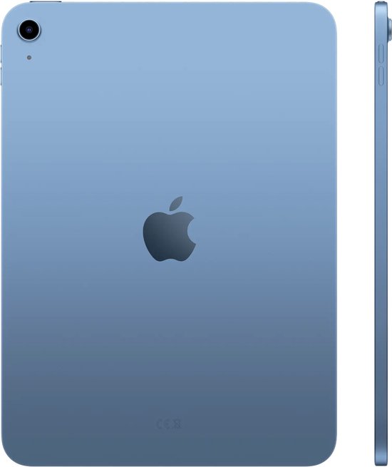 L'arrière et le côté bleus d'un iPad avec le logo Apple.
