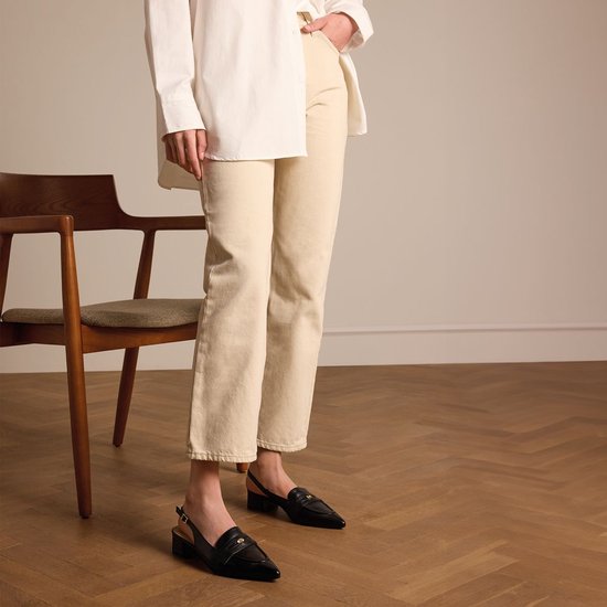 Manfield - Femme - Slingbacks en cuir noir - Taille 40