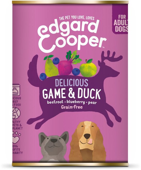 Edgard & Cooper Blik Game Duck Adult - Hondenvoer - 12 x Wild Eend Rode Biet 400 g Graanvrij