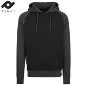 Senvi Raglan Hoodie - Kleur Donker Grijs Melee/ Zwart - Maat XL