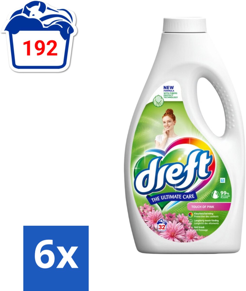 Dreft Vloeibaar Wasmiddel Touch of Pink 32 Wasbeurten 1,4 liter - Voordeelverpakking - 6 stuks