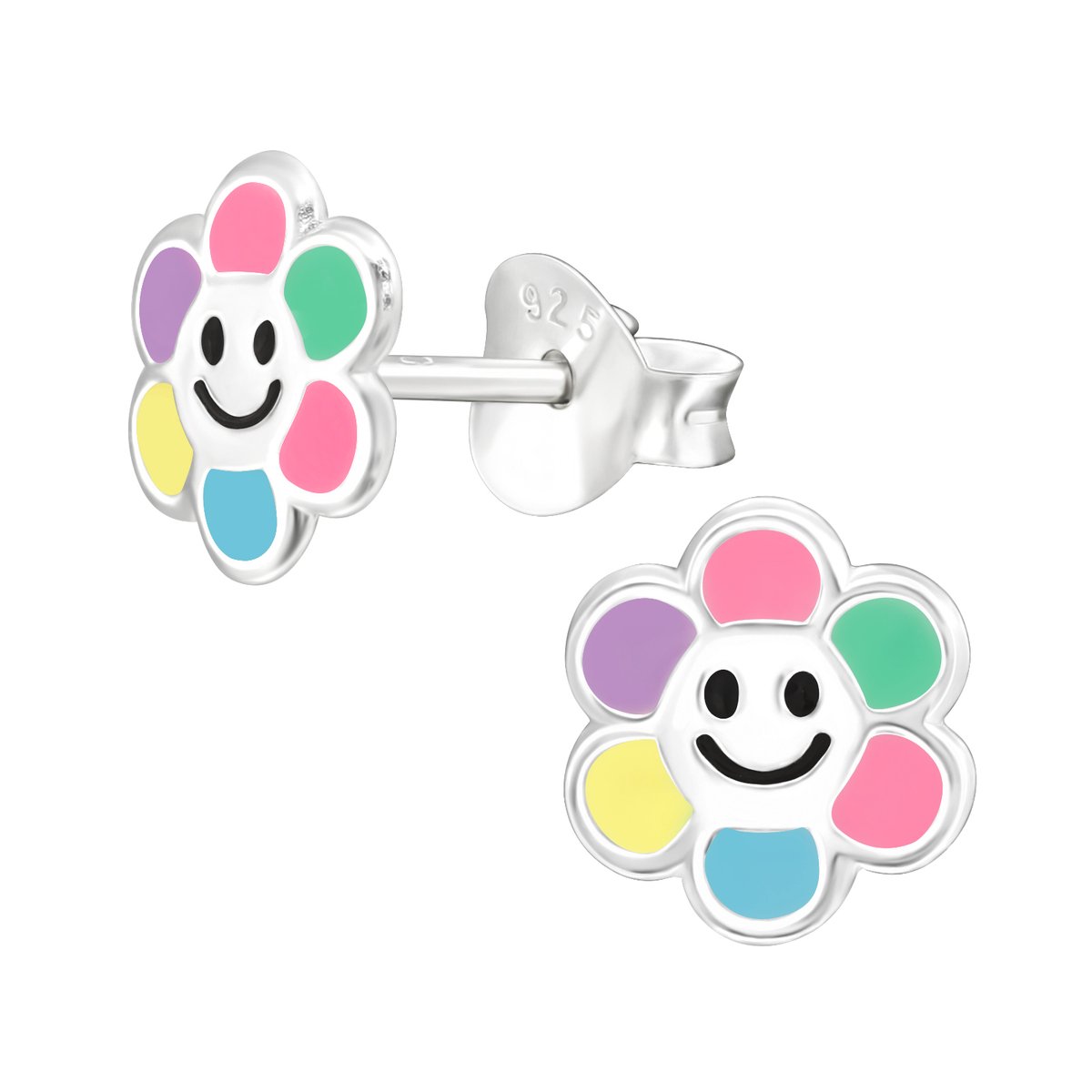 Oorbellen meisje smiley - bloem - zilver