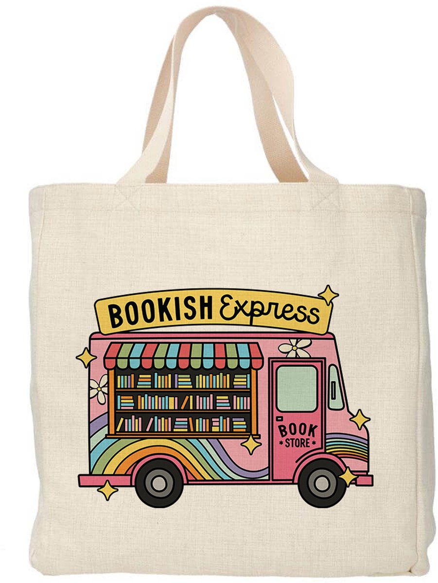 Creasowl® - Bookish Express tote bag - Boodschappentas 38 x48 cm - Polylinnen- Boeken tas - Shopper - Canvas tas - Boodschappen tas - Totebag - Schoudertas - Draagtas -