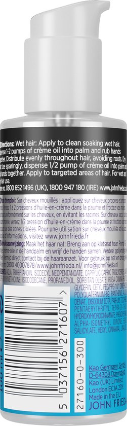 Flacon pompe contenant les instructions d'utilisation et la liste des ingrédients en anglais et en français.