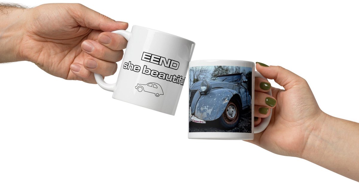 De2pktjes - Vintage Citroën 2cv EEND she Beautifull Witte glanzende mok - 300 ml