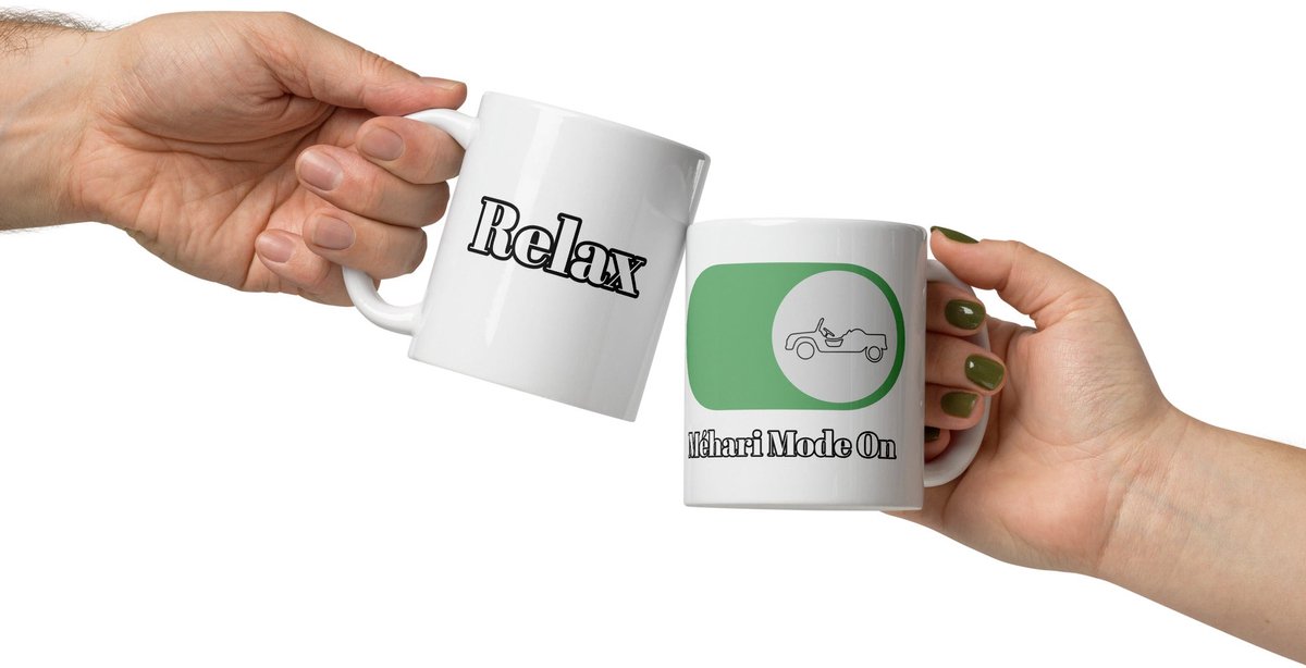 De2pktjes - Relax - Méhari Mode On Mok (300ml) - Witte Glanzende Mok voor de Echte Citroën liefhebber!