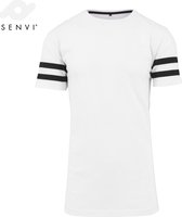 Senvi - Urban Stripe Long Tee - Ronde hals - Kleur Wit/Zwart - Maat M - SVBY032