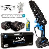 Visaly Mini Kettingzaag - Accu Snoeizaag - Elektrische Handkettingzaag - Takkenzaag - Automatische Kettingsmering - Brushless - Incl. Opbergkoffer, 2 Accu's en Kettingolie