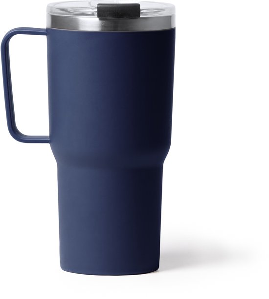 Kencher Thermos 1589 - Blauw - 600 ml - Thermos avec anse - Tasse de voyage - Mug à emporter - Tasse thermos - Gobelet à boire à emporter - Bouteille thermos - Tasse à café à double paroi isolée sous vide - Thee - Café