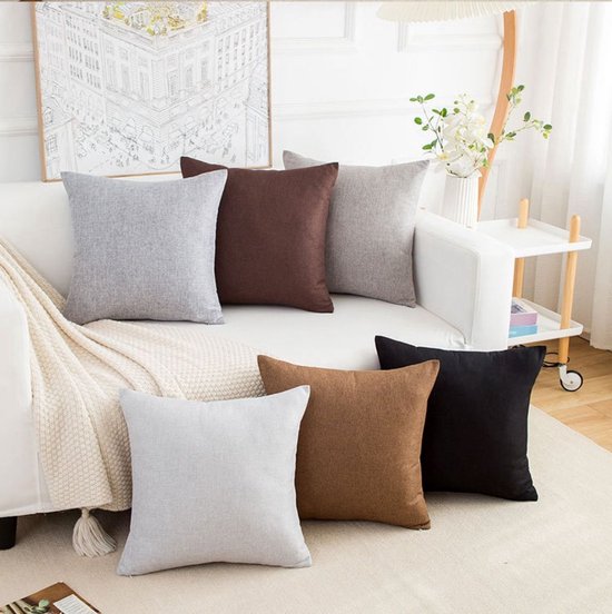 Lot de 2 housses de coussin décoratives – Décoration d'intérieur rustique et Boho – Taie d'oreiller en lin épais – Taie d'oreiller carrée – Avec fermeture éclair invisible – Convient pour canapé-lit et bureau (50 x 50 cm)