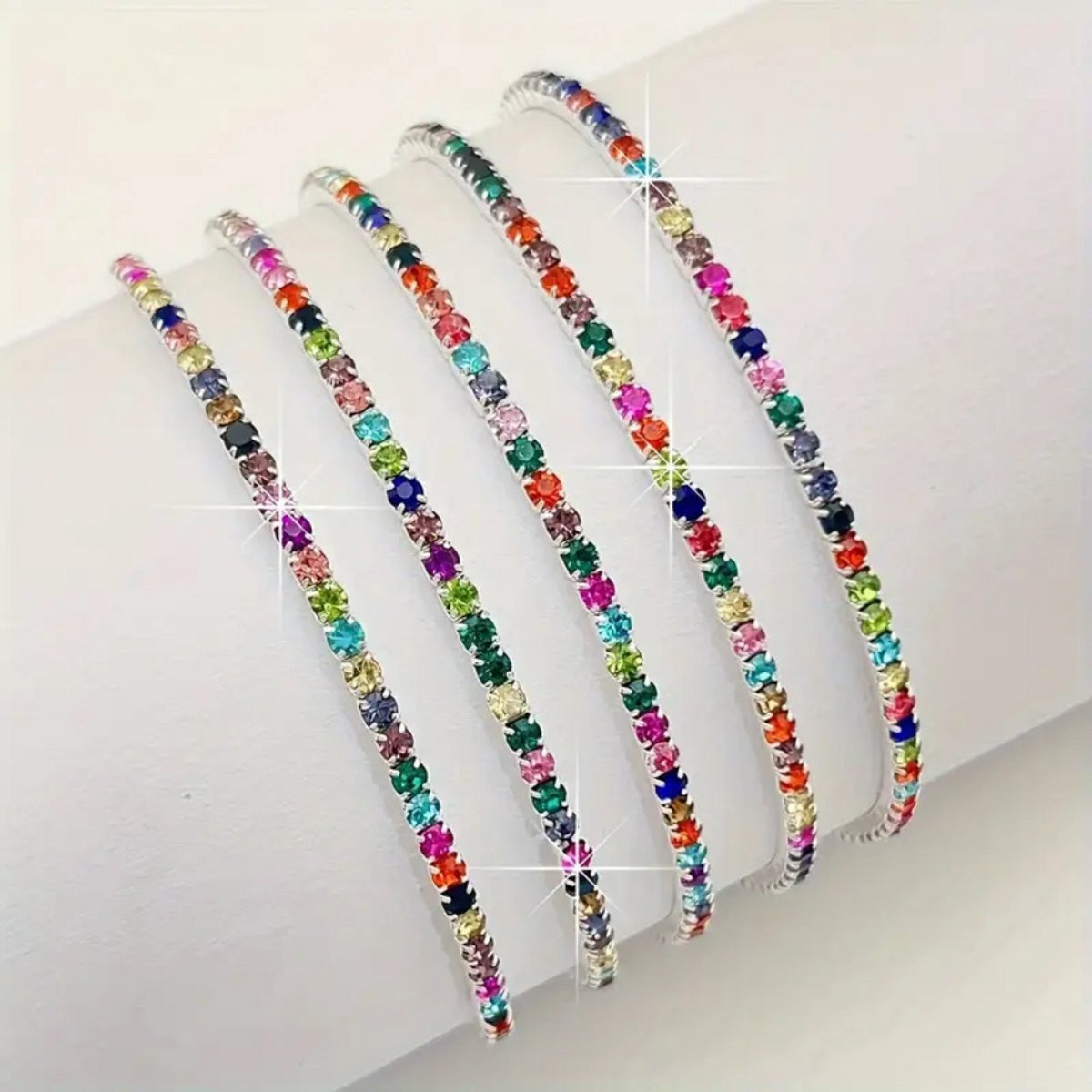 Nivard Armband - Staal - Nep Zilver - Dames - 5 St - Zilver/Regenboog