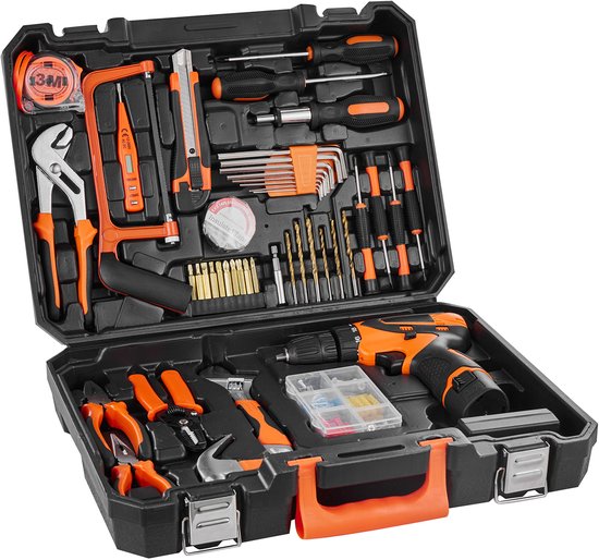 Gereedschapsset, een 146-Delige Set voor Algemeen Huishoudelijk Handgereedschap, Uitgerust met een Elektrische Boormachine en een Draagbare Gereedschapskoffer