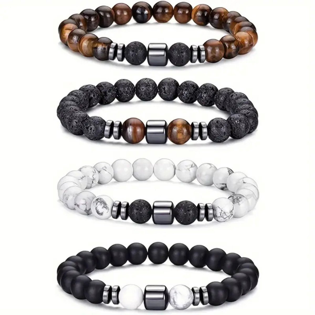 Nivard Armband - Staal - Nep Zilver - Heren - 4 Stuks - Kralen