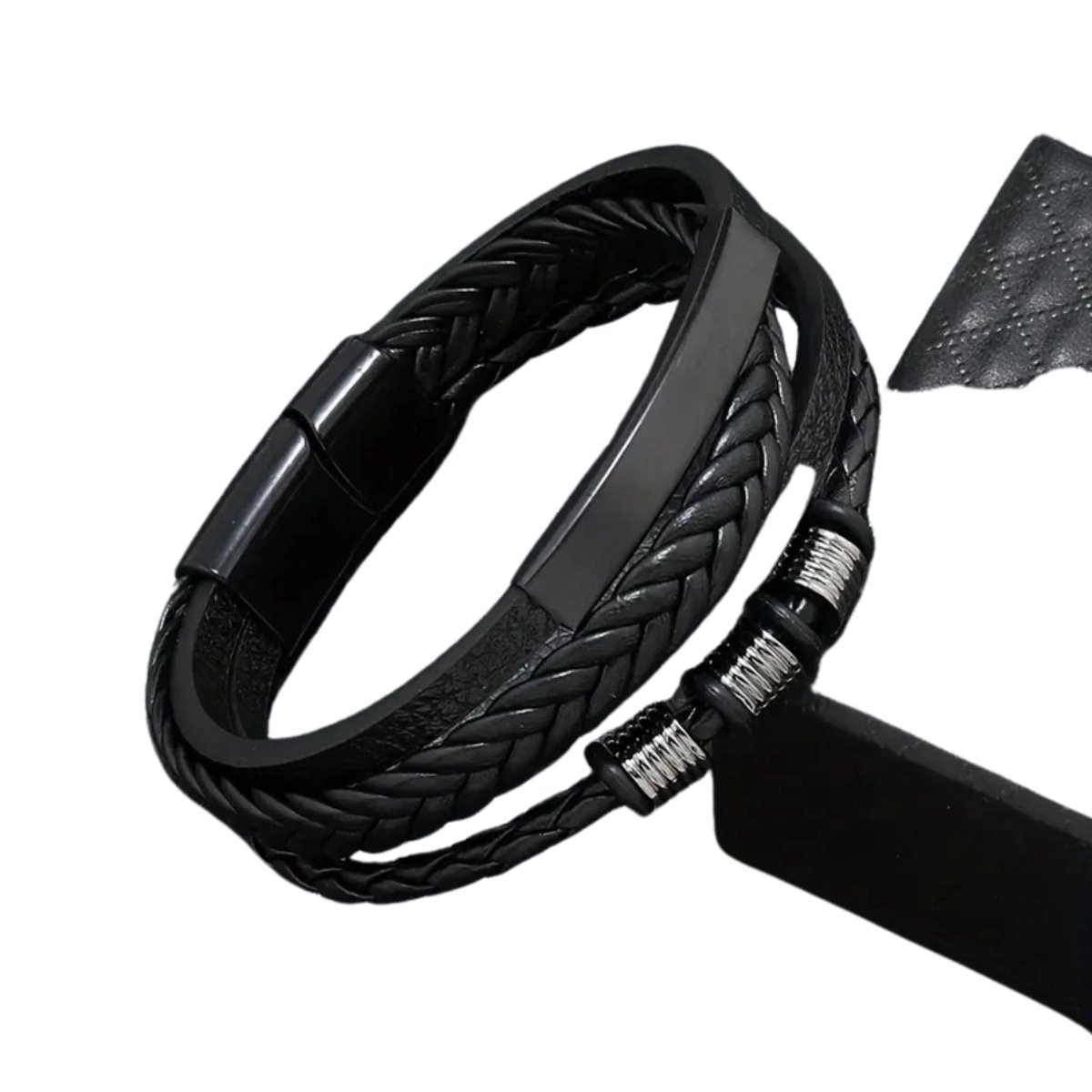 Nivard Armband - Staal - Nep Zilver - Heren - Zwart