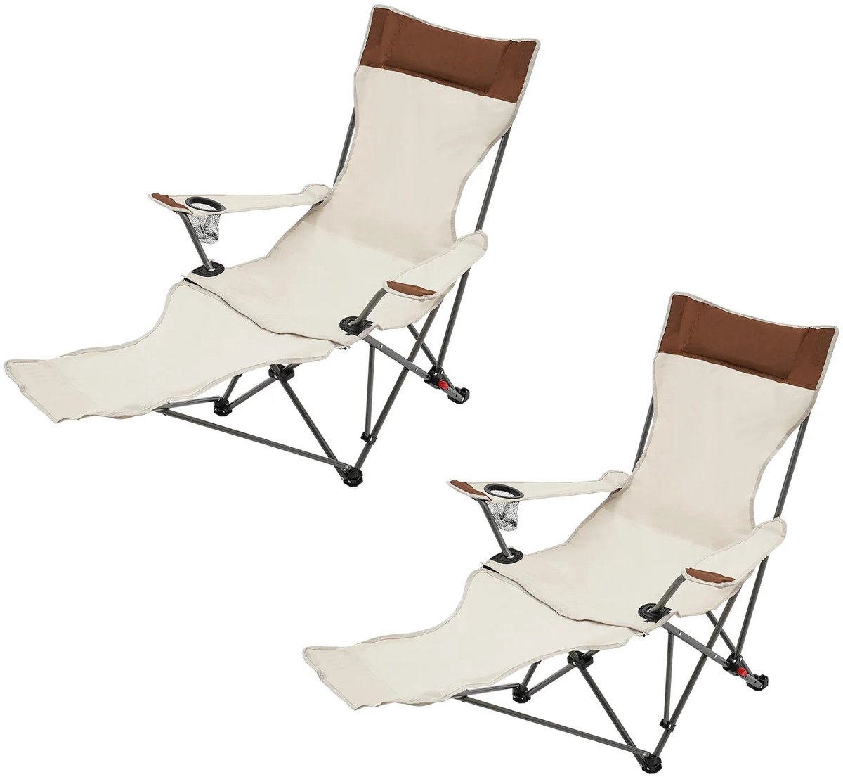 2PCS Opvouwbare Campingstoel met Voetsteun - Verstelbare Ligstoel voor Strand, Tuin, Reizen, Lichtgewicht en Draagbaar