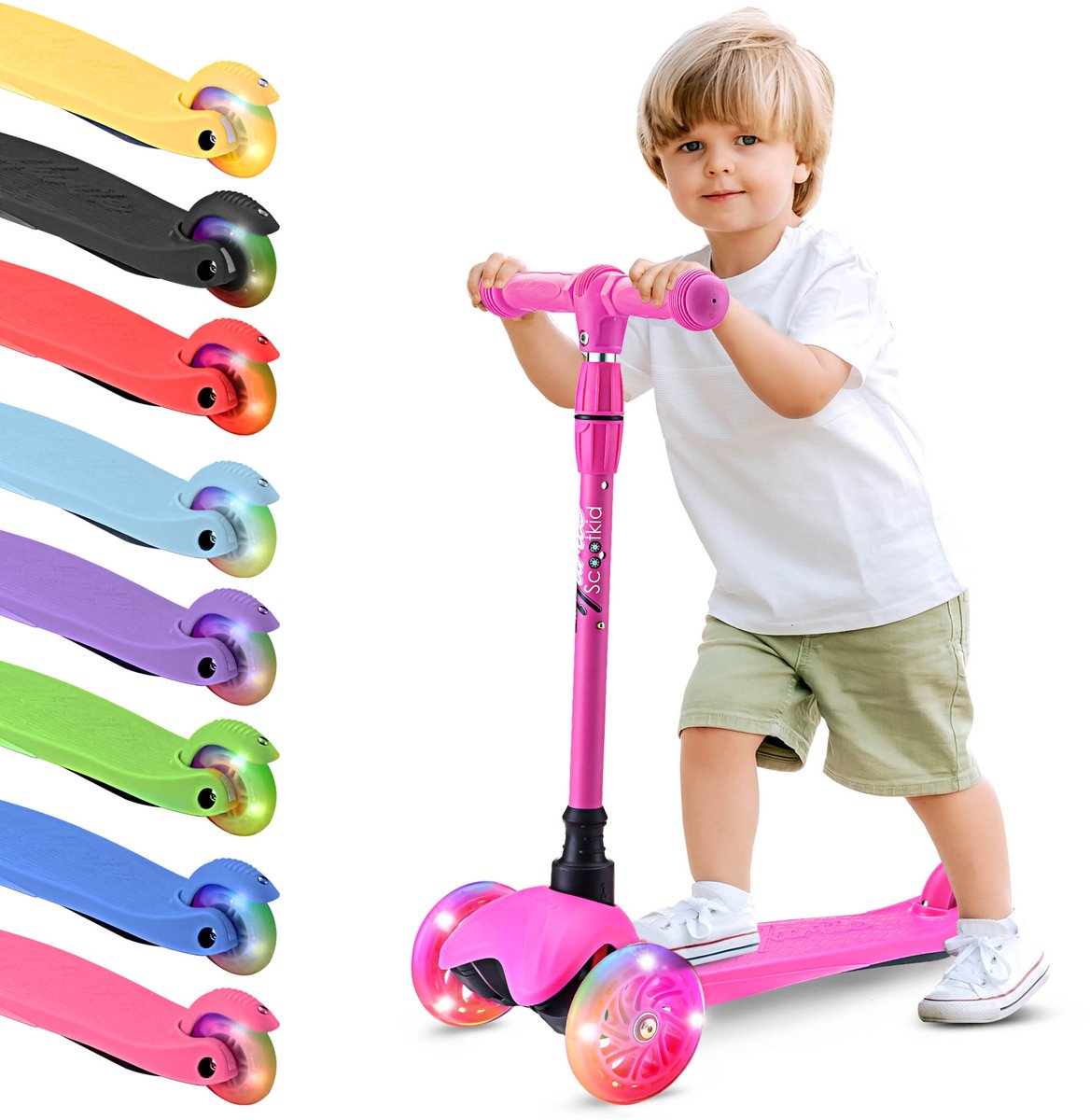 Hurtle Kinderstep - 3 Lichtgevende LED Wielen - Draagbaar - Hoogte verstelbaar - Roze