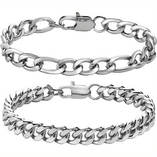 4 stuks herenarmband, zilver, goud, zwart, roestvrij staal, 19 cm, 21 cm, 23 cm, cadeau voor heren, Roestvrij staal, Geen edelsteen