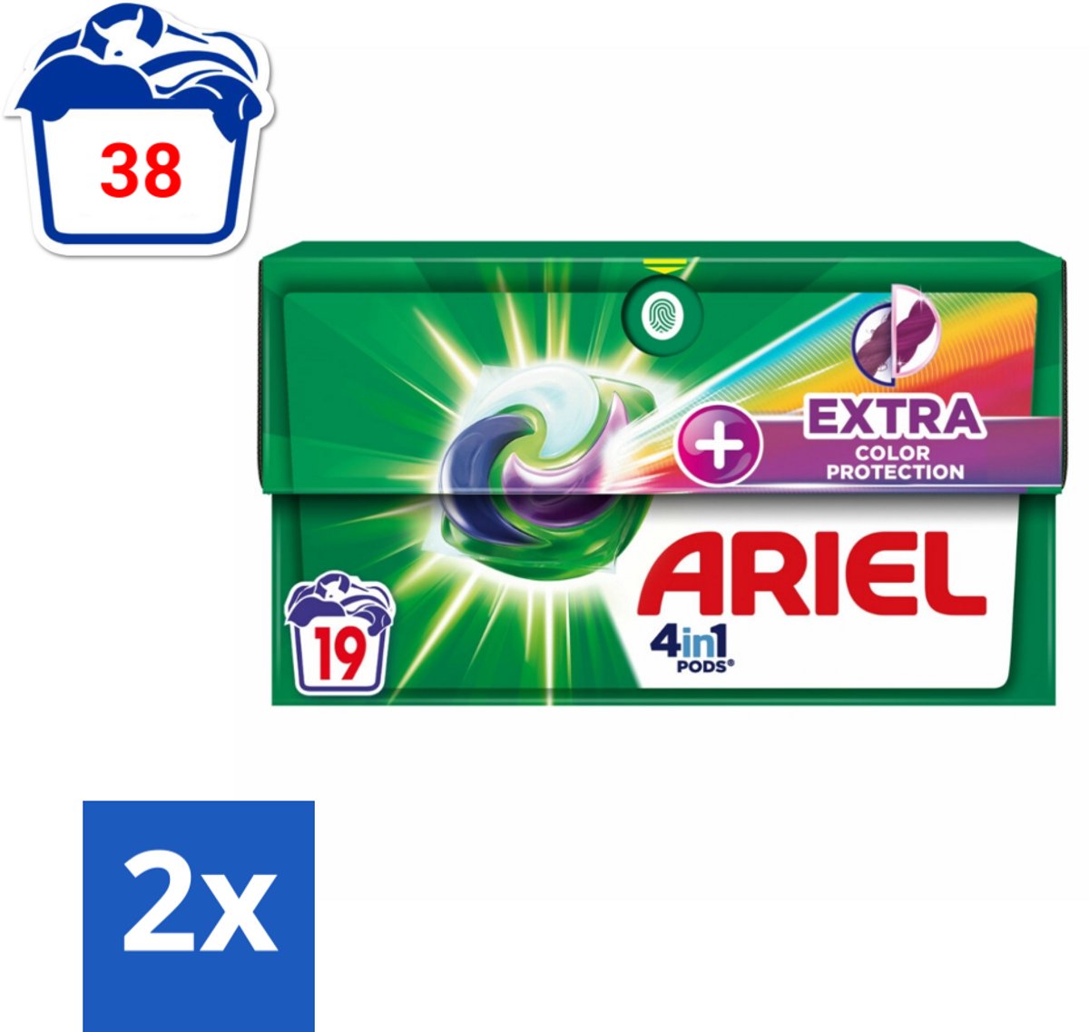 Ariel Original - Extra Kleurbescherming - Wasmiddelcapsules - 4in1 Pods - Witte en Gekleurde Was - 19 Wasbeurten - Voordeelverpakking - 2 stuks