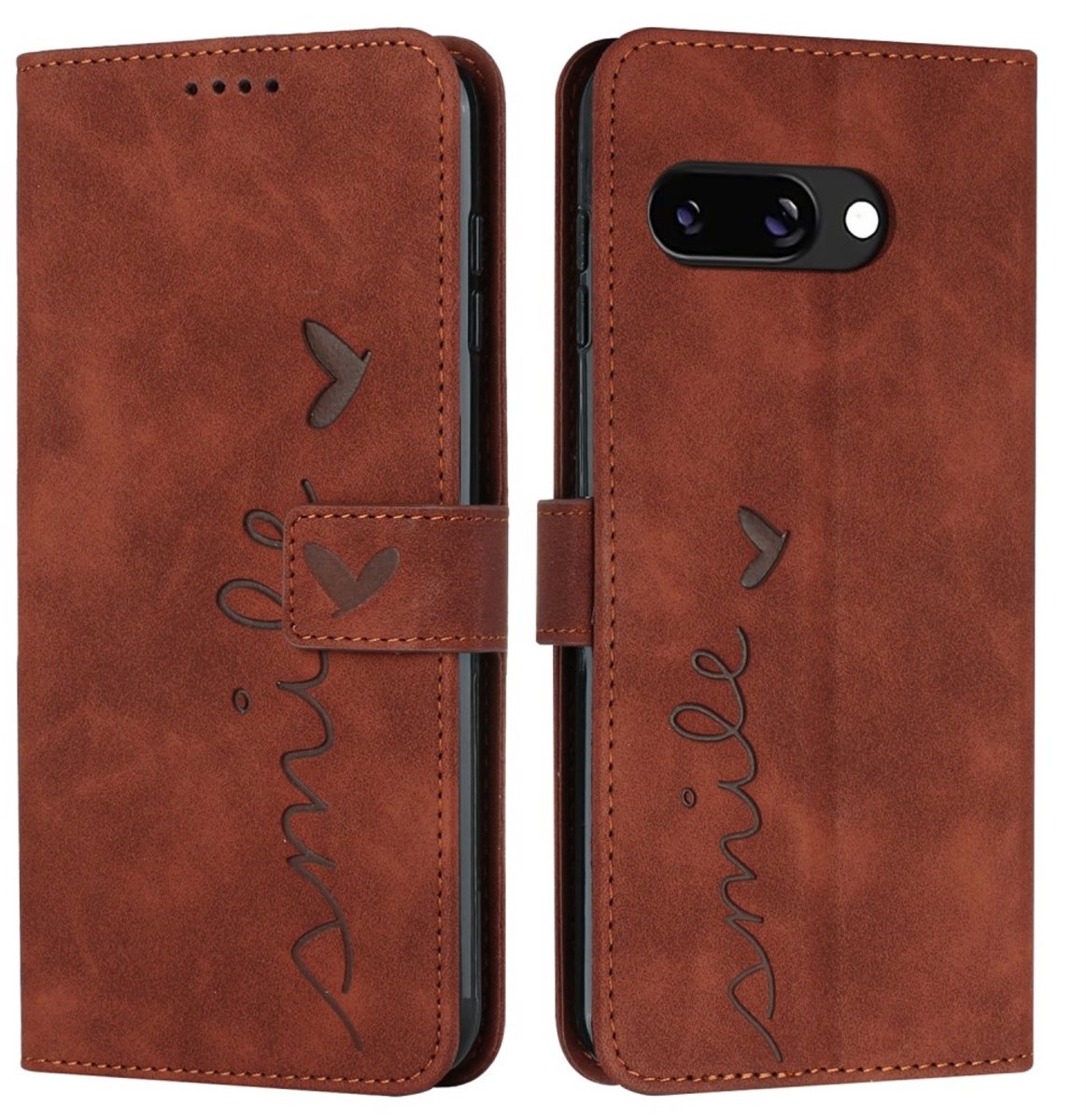 Coverup Hoesje - Geschikt voor Google Pixel 9a Hoesje - Coverup Smile Book Case - Bruin
