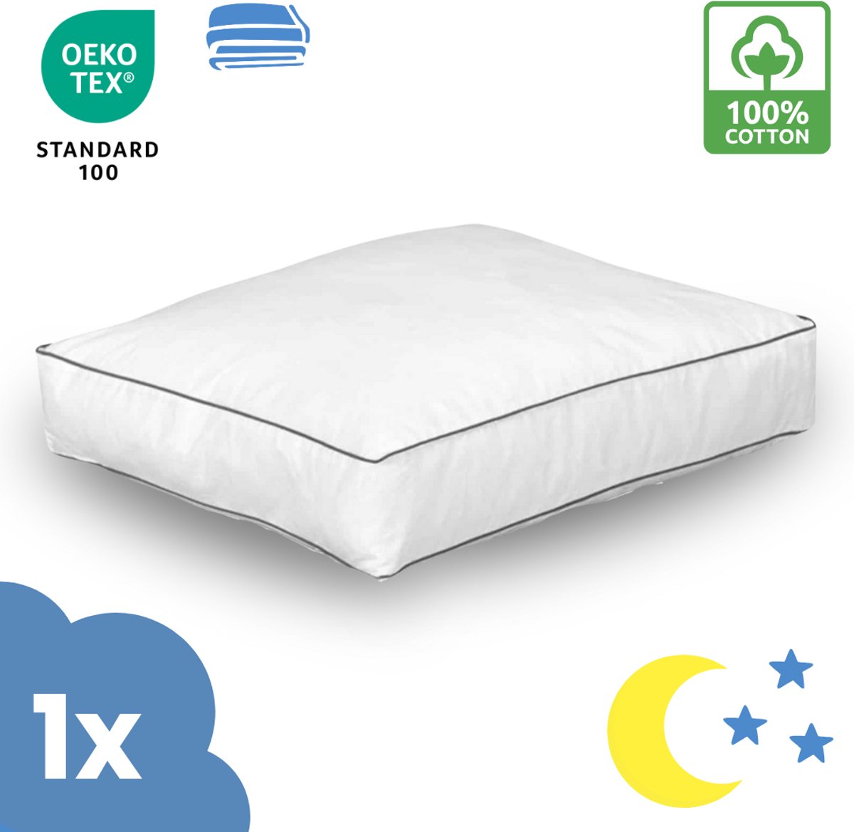 SweetSleeping Hoofdkussen - Luxe hotelkwaliteit Boxkussen - 50 x 60 x 10cm - Wit - Anti allergie - Anatomische correcte ligging - Juiste neksteun - Voor zij en rugslapers - Navulbaar - Met ritssluiting