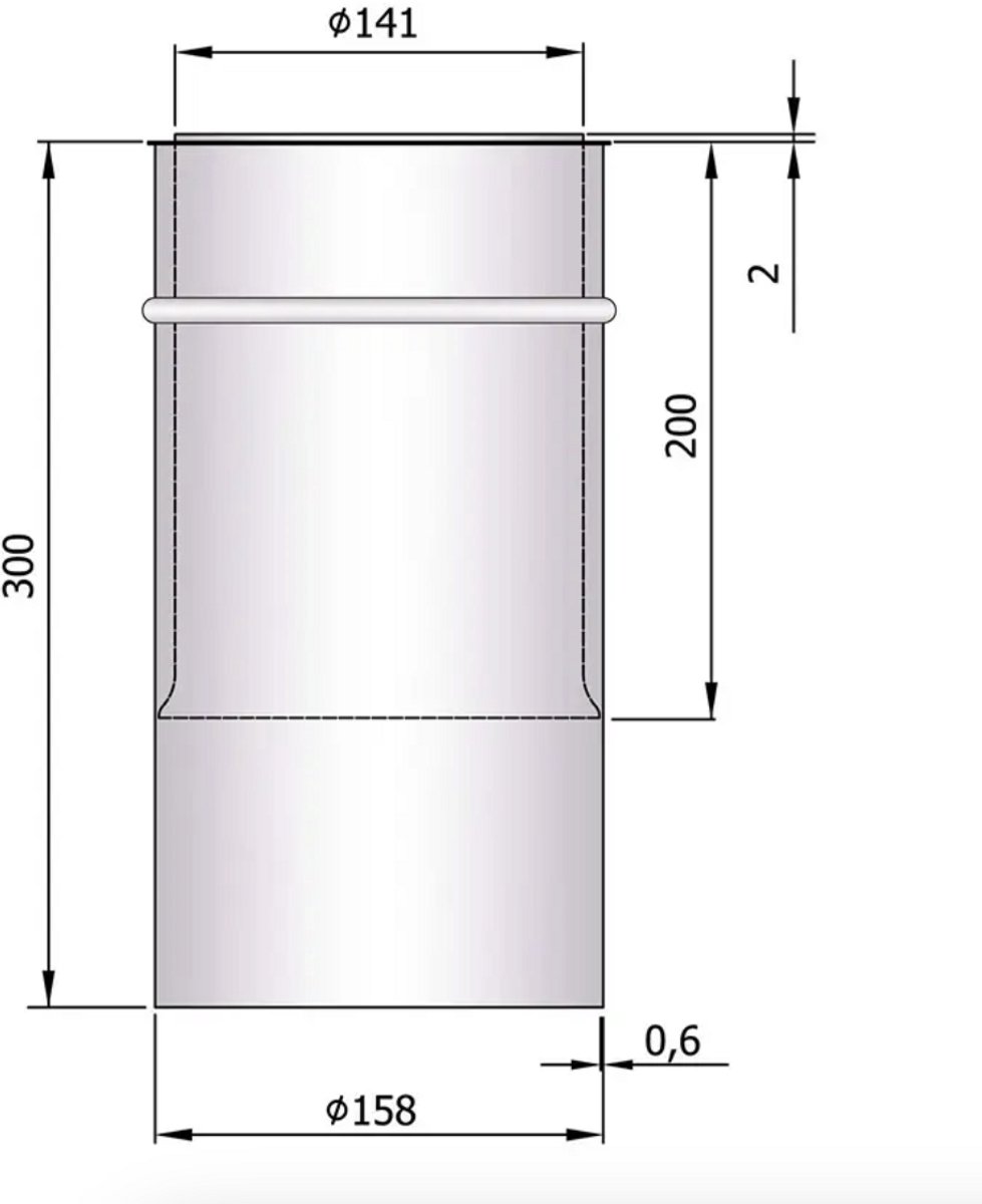 Kachelpijp Ø150 Nisbus - lengte 30cm - insteek 20 cm - staal