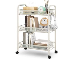BOTC Keukentrolley Op Wieltjes - Metalen Serveerwagen - 3 Etages - Gebroken wit