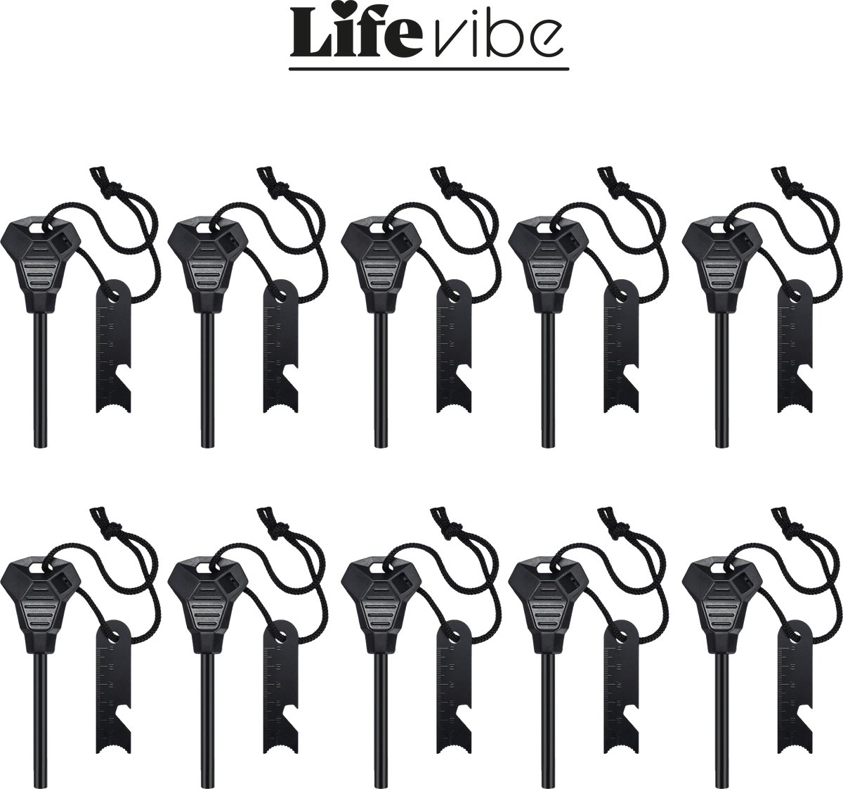 LifeVibe© Vuurstarter 10 stuks - Vuursteen Strijker - Firesteel - Firestarter Survival - Magnesium Stick