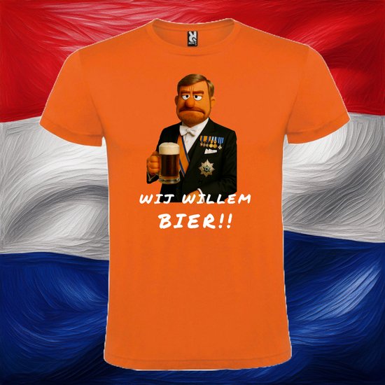 Koningsdag T-shirt Oranje - Maat XXXL - Wij Willem bier - Feestelijke Oranje cartoon Stijl