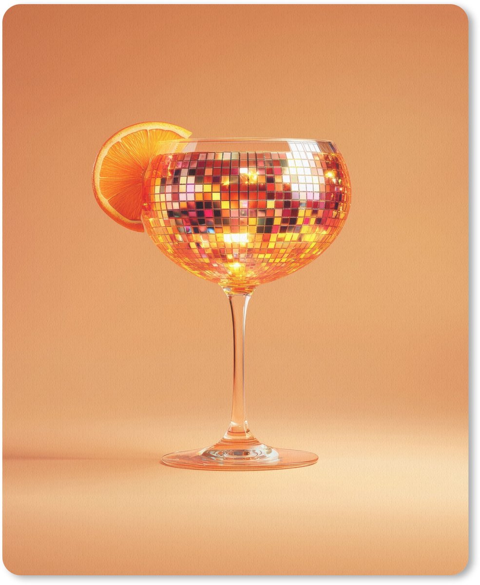 Muismat 19x23 cm - Mousepad Drank - Oranje - Glitter - Disco - Muismatten