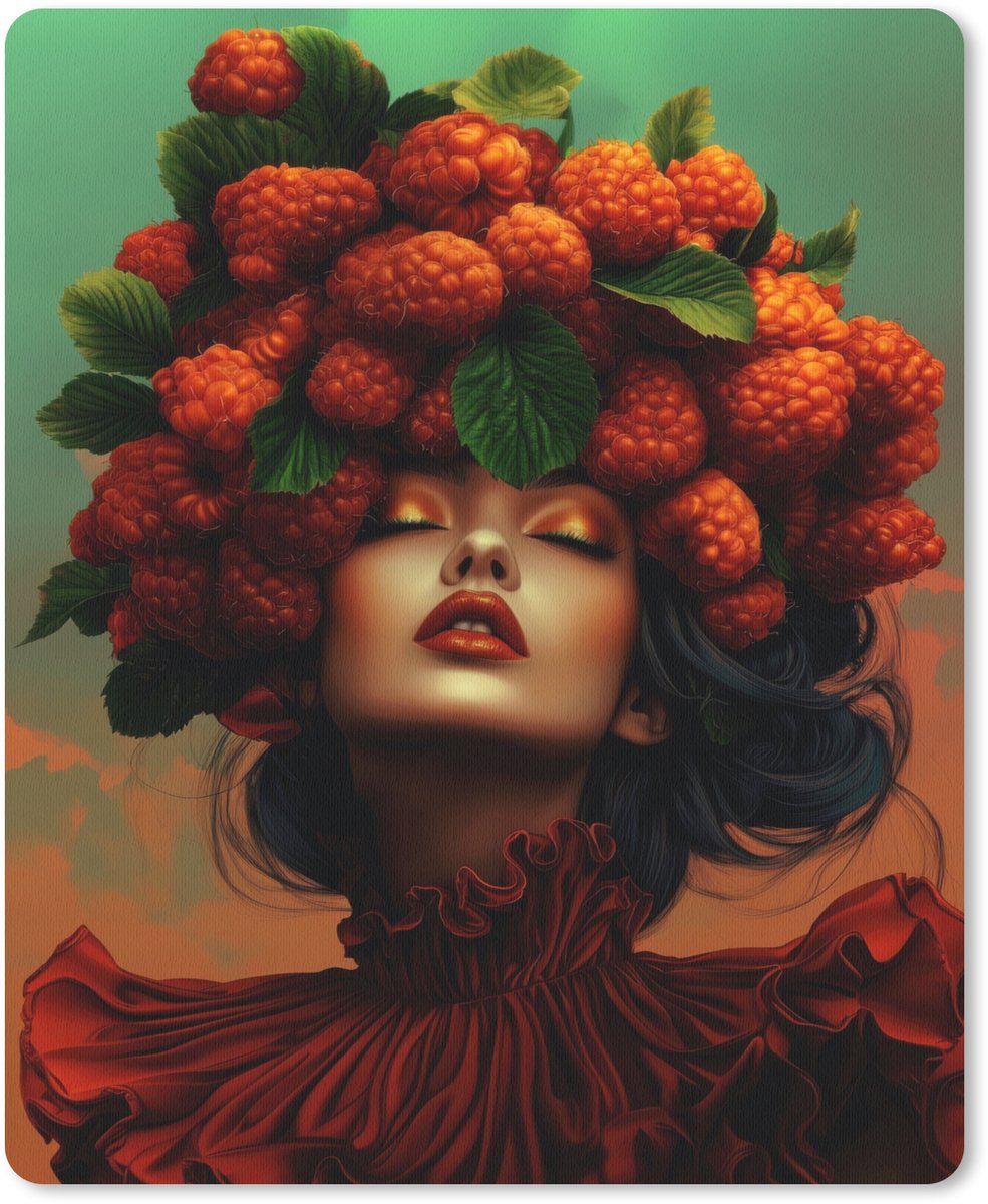 Muismat 19x23 cm - Mousepad Vrouw - Frambozen - Bladeren - Muismatten