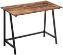 Bureau met bruin houten blad en zwart metalen frame, geïsoleerd.