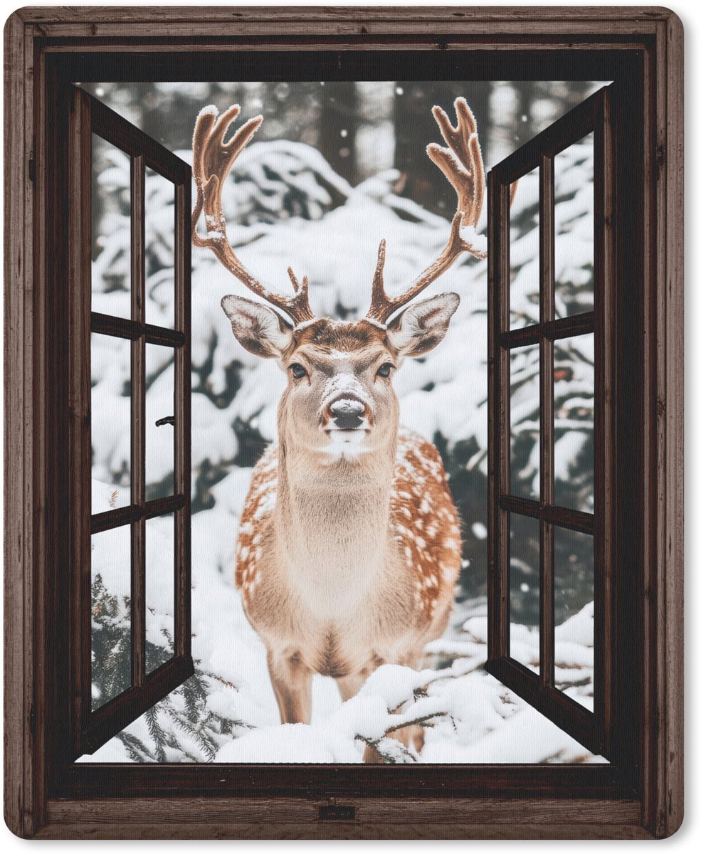 Muismat 19x23 cm - Mousepad Hert - Sneeuw - Winter - Bos - Dieren - Doorkijk - Muismatten