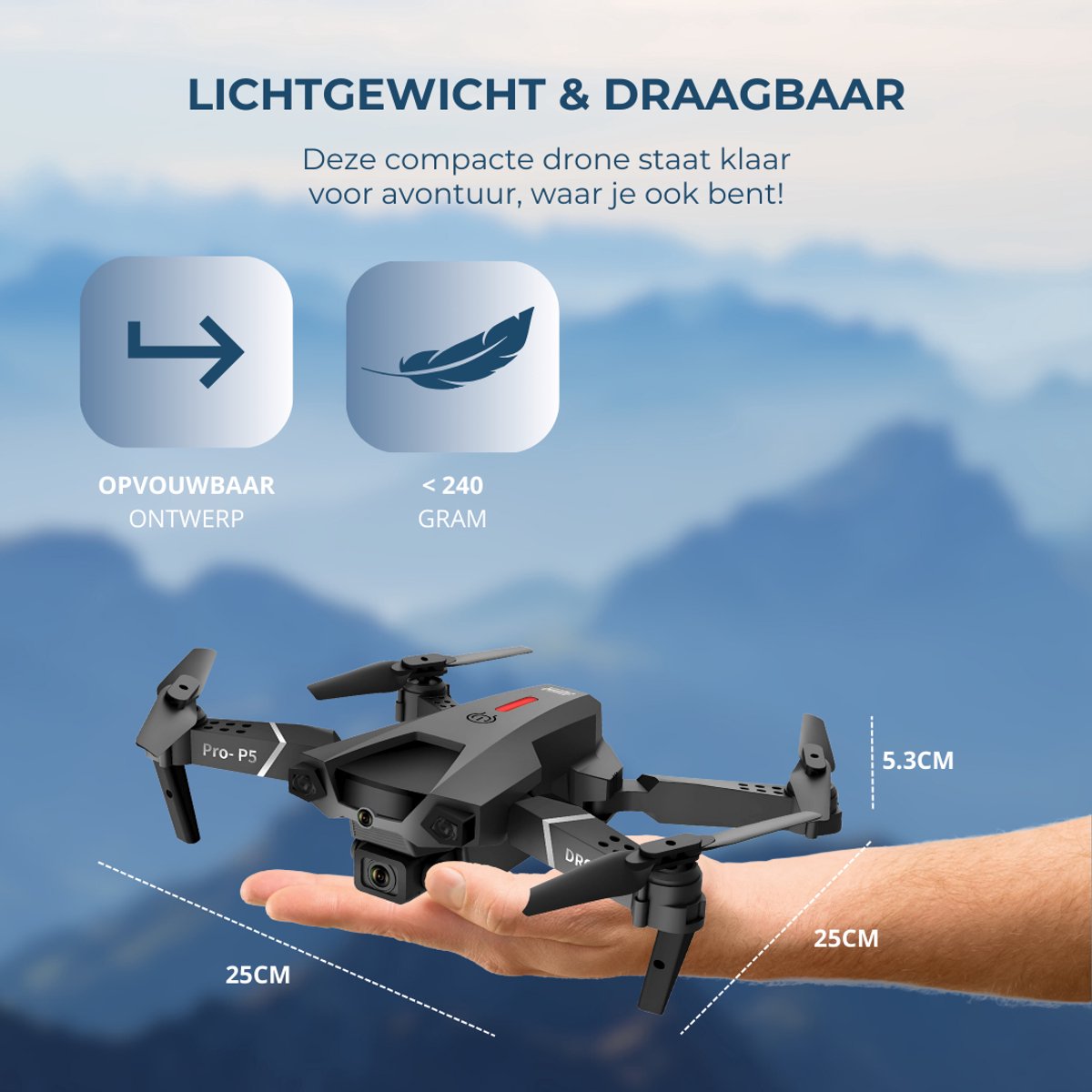 SefSay P5 Pro Drone - Drone met dubbele HD camera - Obstakel Ontwijking - 2 batterijen en een opbergtas - Geschikt voor kinderen en volwassenen — afbeelding 3