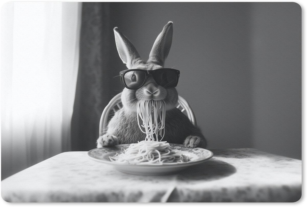 Muismat 27x18 cm - Mousepad Konijn - Bunny - Zonnebril - Tafelkleed - Pasta - Schattig - Muismatten