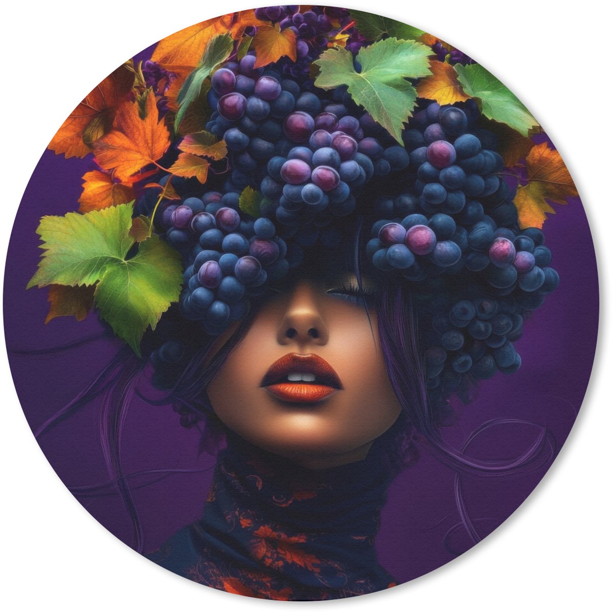 Muismat rond 50x50 cm - Mousepad Vrouw - Paars - Druiven - Ronde muismatten