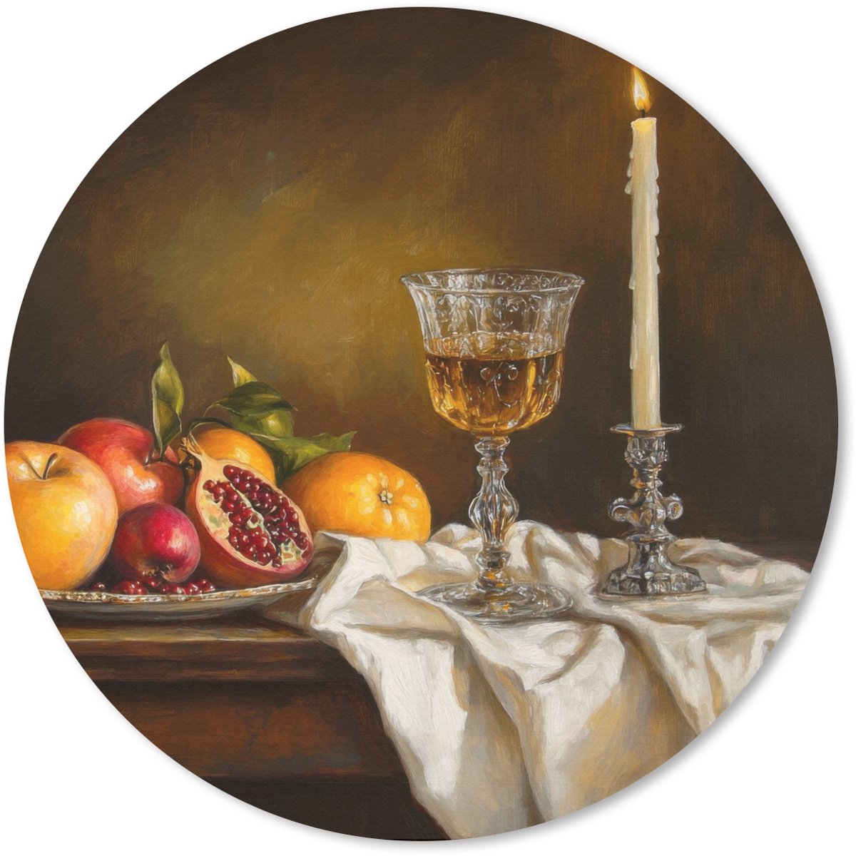 Muismat rond 50x50 cm - Mousepad Fruit - Stilleven - Wijn - Kaars - Ronde muismatten