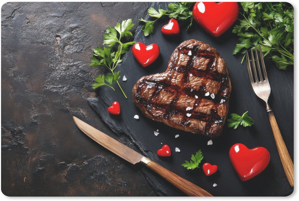 Muismat 27x18 cm - Mousepad Steak - Hart - Bestek - Muismatten